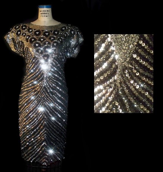 Elizabeth Taylor Worn Andre Van Pier Custom Made Crystal and Bugle Beaded Dress